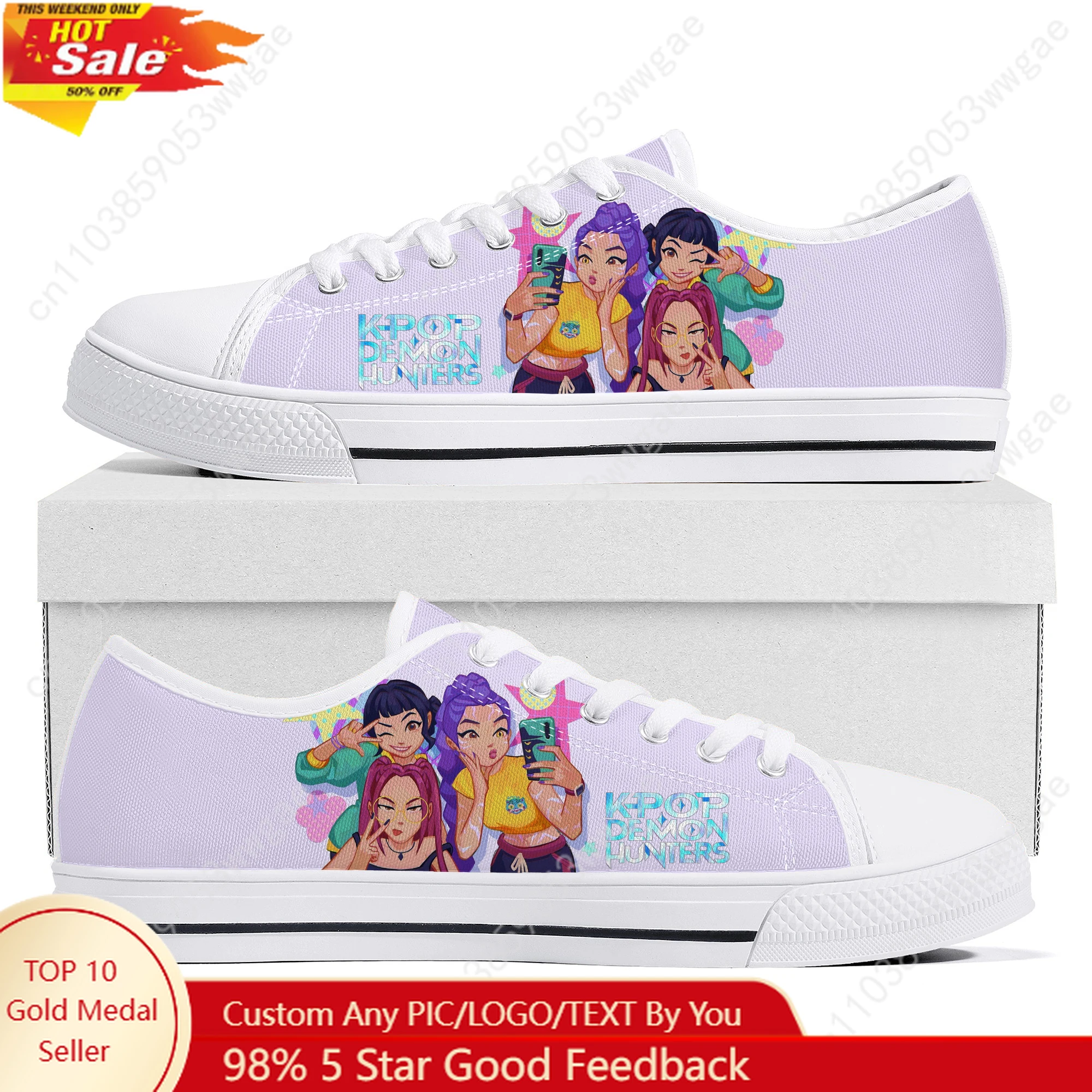 

KPop Demon Hunters Low Top Sneakers Mens Womens Canvas Sneaker High Quality Confortable Casual Couple Shoes Tailor-made Shoes