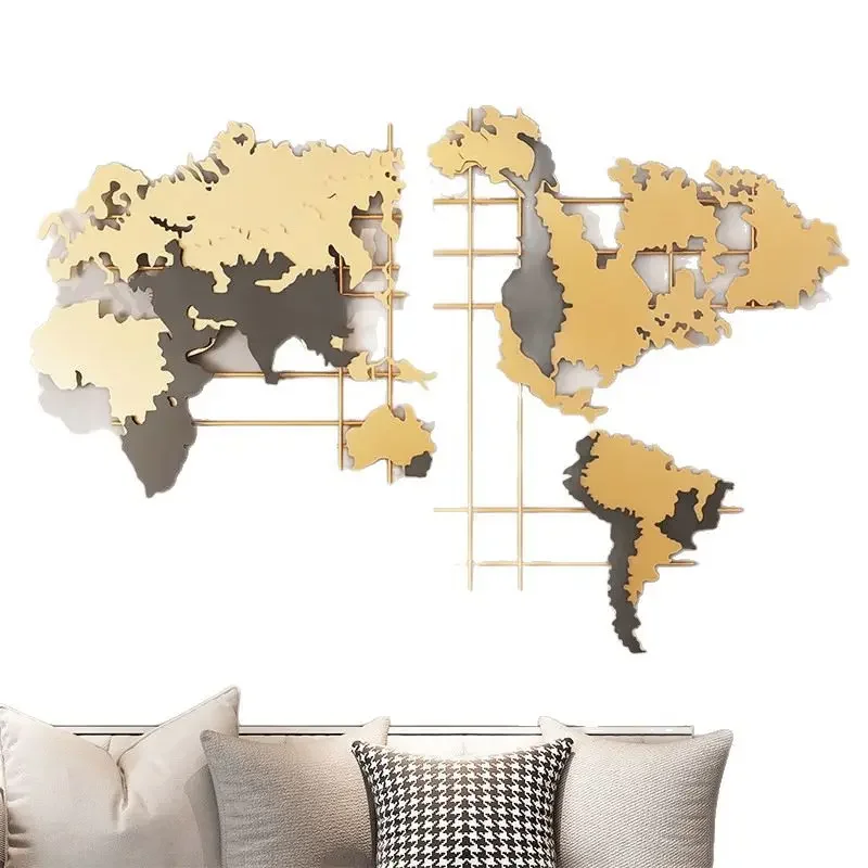 Iron model home, creative American and European style, 3D world map, metal wall hanging ornament, ornament view 5