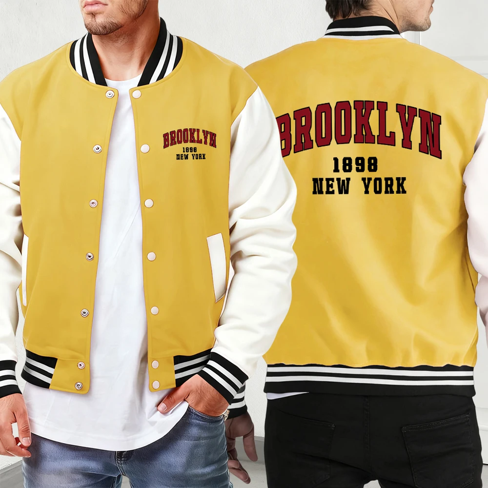 

Brooklyn New York 1898, уличные куртки с принтом, мужское удобное осеннее пальто, базовая повседневная уличная одежда, универсальная бейсбольная майка в стиле хип-хоп
