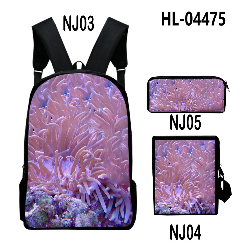 Trendy Undersea Scenery Coral 3D Print 3pcs/Set pupil School Bags Laptop Daypack Backpack Inclined shoulder bag Pencil Case