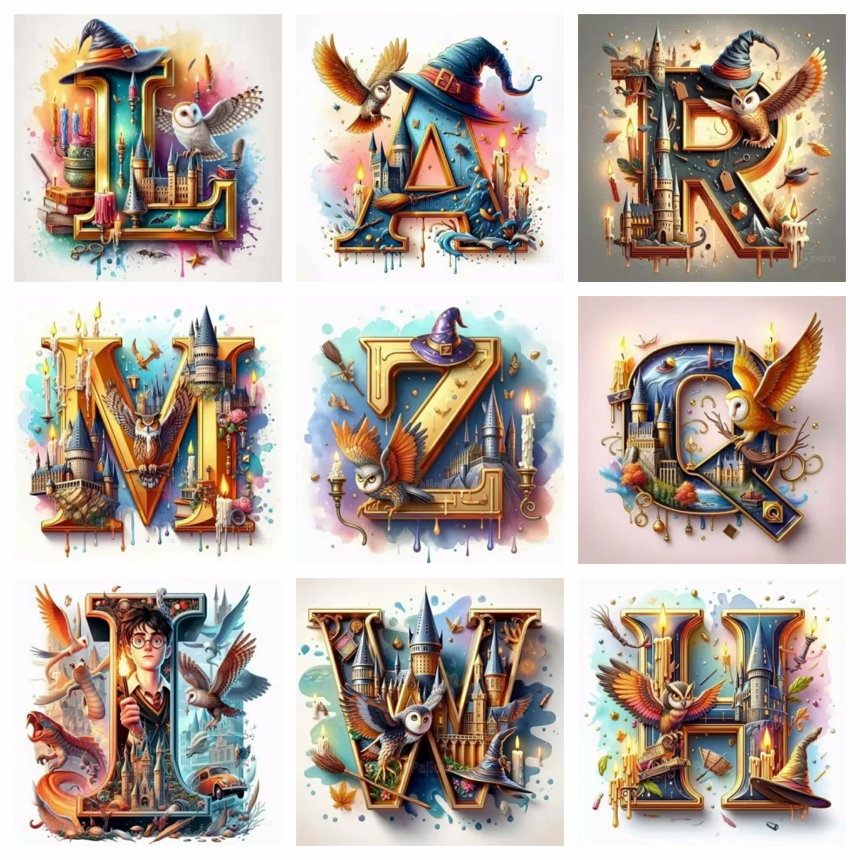 

Гарри Поттер Фэнтезийный замок и буквы совы Алмазная картина Вышивка крестиком Искусство Волшебный алфавит Дом ведьмы Мозаика Домашний декор