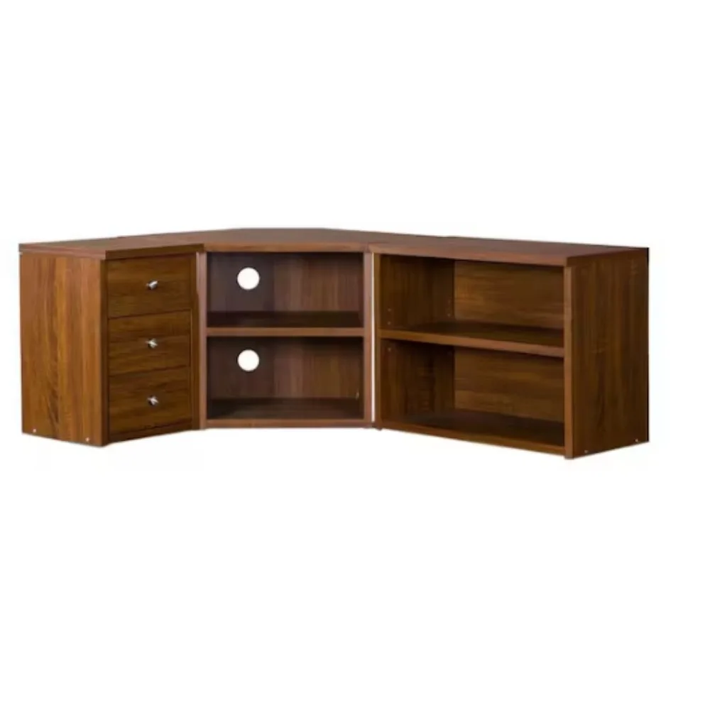 Komodor 55 inci. Stand TV Sudut Kayu Coklat dengan 3 Laci Cocok untuk TV Hingga 45 inci. dengan Laci.