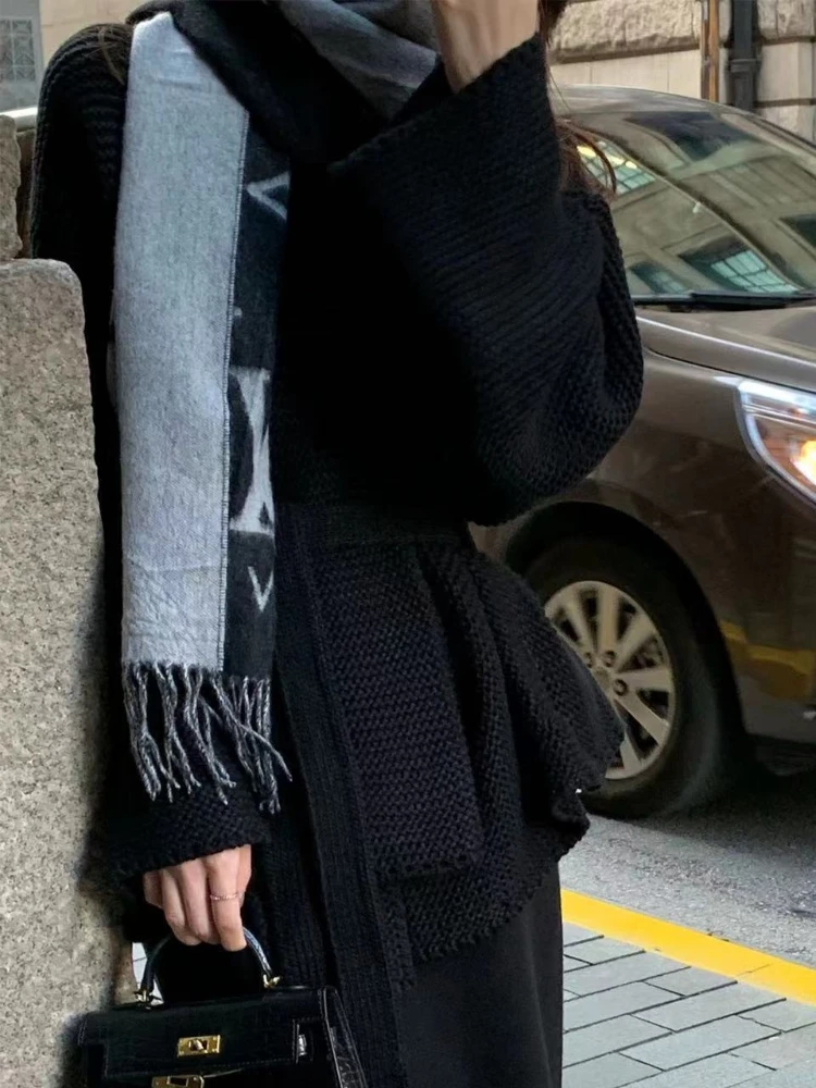 여성용 봄 브이넥 레이스업 니트 가디건 두꺼운 스웨터 코트 루즈핏 패션 출퇴근용 긴팔 가디건 스웨터