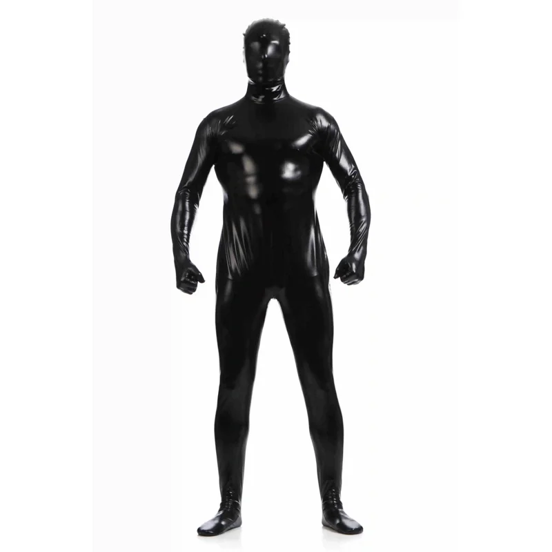 Uomo Zentai spandex suit nero lucido metallizzato collant pelle costumi per tutto il corpo unitard custom skin body performance sul palco