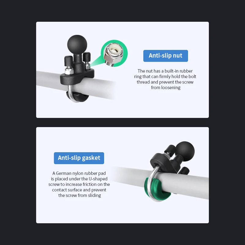 VINmounts U-shaped bolt ball head base, compatible with 13-31mm diameter circular pipes, compatible with RAM/VIN B/C Size bracke
