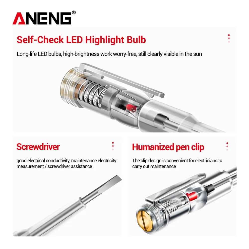 ANENG B09 Electrical Test Pen One Word Bit Screwdriver Non-contact Induction Intelligent Voltage Indicator Light Tester Pen Tool