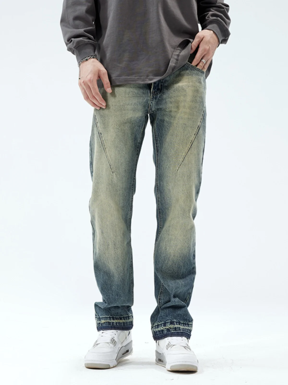 

Spring Autumn Loose Fit Straight Leg Jeans Trendy High Street INS Slimming Effect Long Pants Cotton Stretch Denim Casual Wear