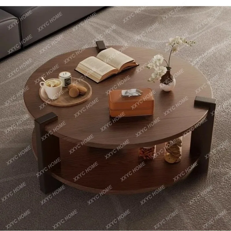 

Solid wood round coffee table small apartment living room household simple tea table medium