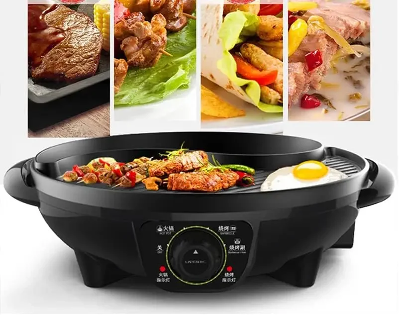 SK-J3200 Electric Grill with ShabuShabu Hot Pot, Multifunctional Nonstick Coating Pot, Smokeless1300W, Perfect for 2-4 Per