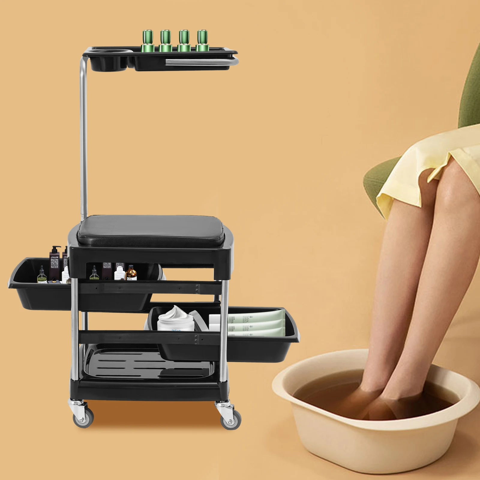 

Черная тележка для инструментов из АБС-пластика для волос, напольная тележка на колесиках 33*43*85 см для различных случаев