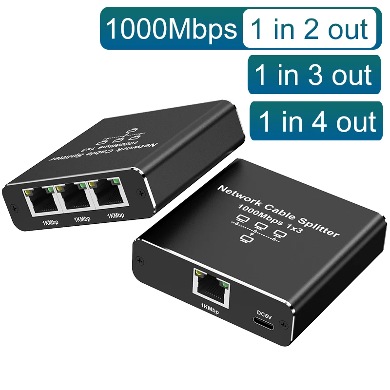 LAN-Splitter 1 bis 2/3/4 1000 Mbit/s Rj45-Ethernet-Splitter LAN-Extender bis 328 Fuß Gigabit-Netzwerk-Switch-Anschluss für TV-PC-Router