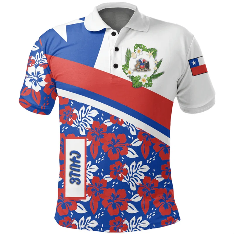 Polo gráfico de mapa de bandera de Chile para hombre, camisetas con estampado 3D de emblema nacional, camisetas informales sueltas de calle para niños, Tops deportivos de manga corta con solapa