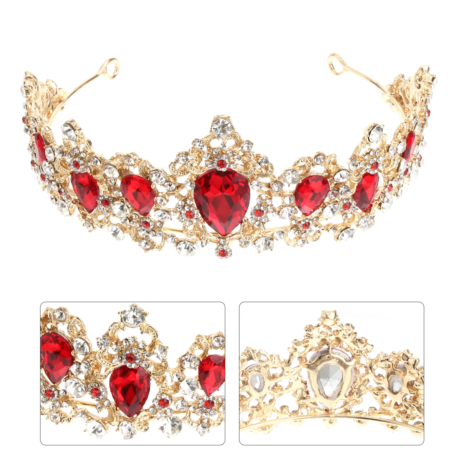 

Crown Wedding Tiara Rhinestone Gold Red Bridal Girl Alloy Hair Accessory Comb Fits Most Hairstyle Tool for Bride Party