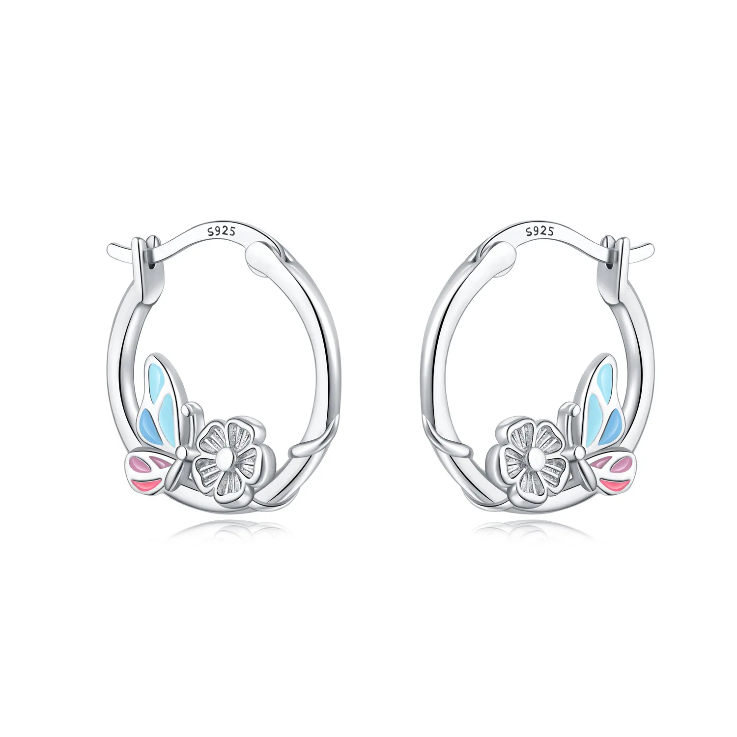 CYCUFF S925 Sterling Silber Blumen-Schmetterlings-Ohrringe, Creolen, Damenschmuck, originelle, trendige Geschenke zum Jahrestag