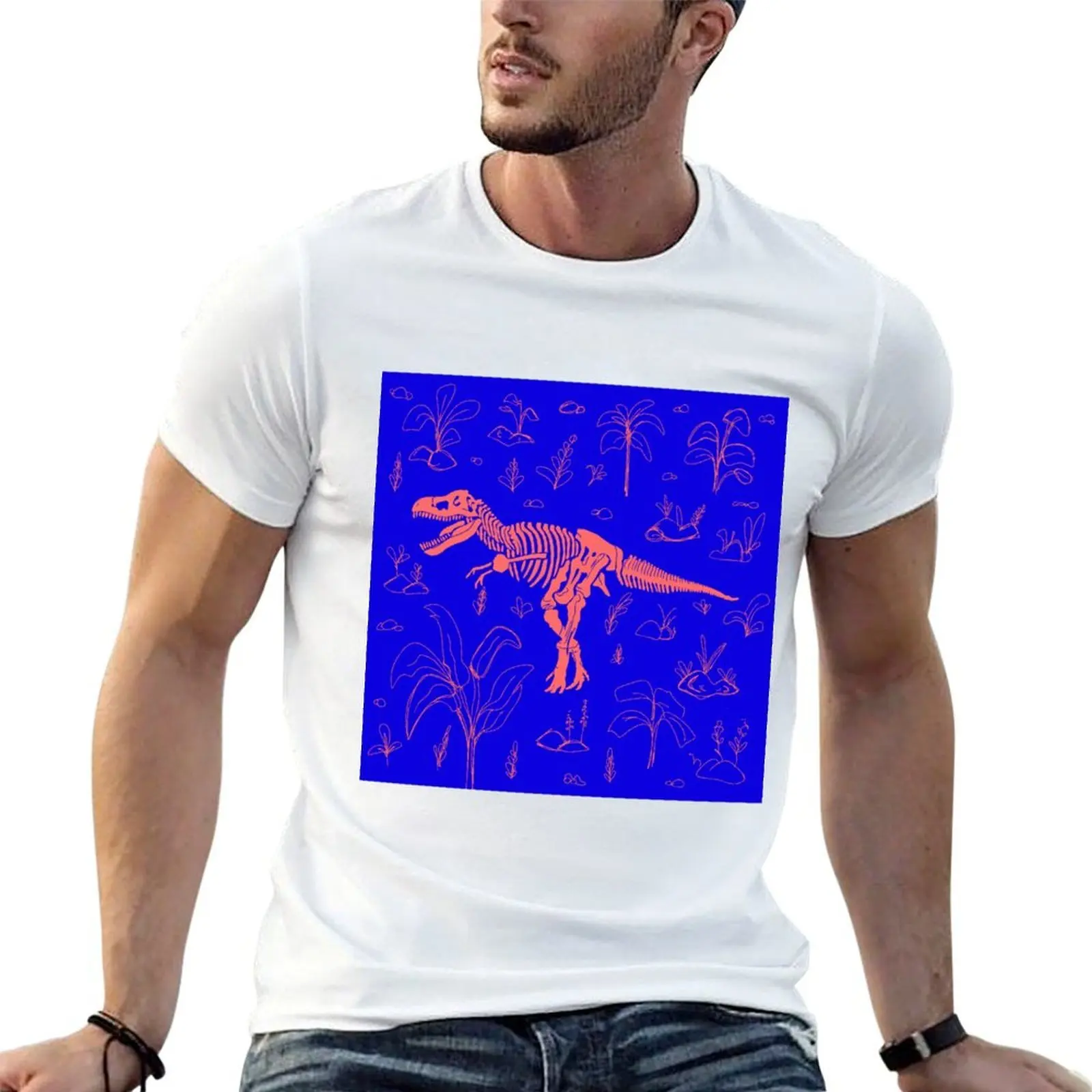 

Dinosaur Skeleton Among Prehistoric Greenery T-Shirt g man t shirts for men t shirt man luxury T-Shirt