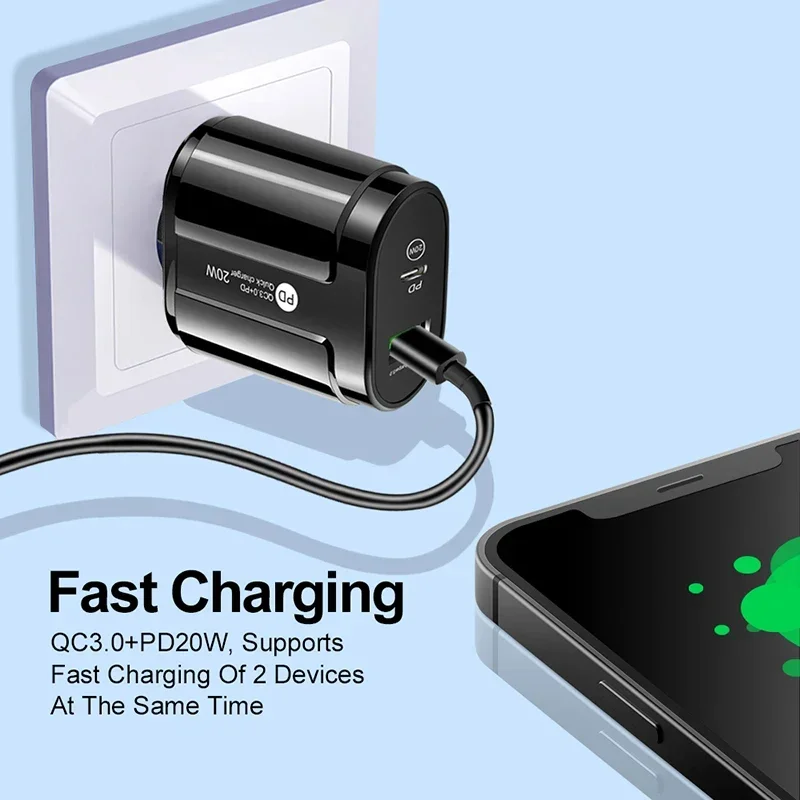 PD20W QC 3.0 Fast Chargerr Universal Wall Mount USB C Adapter Phone Charger for IPhone 14 Samsung Xiaomi Huawei EU US UK Plug