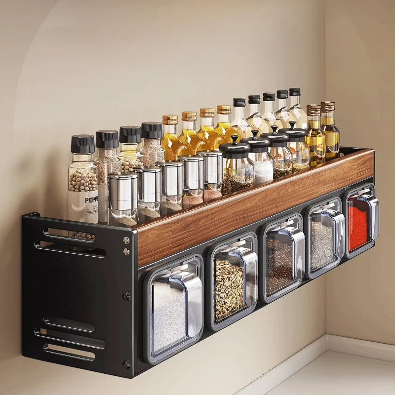

Walnut Wood Kitchen Spice Racks Wall-Mounted Multi-Functional Spice Jar Storage Holders Kitchen Storage Home Kitchen Organizador