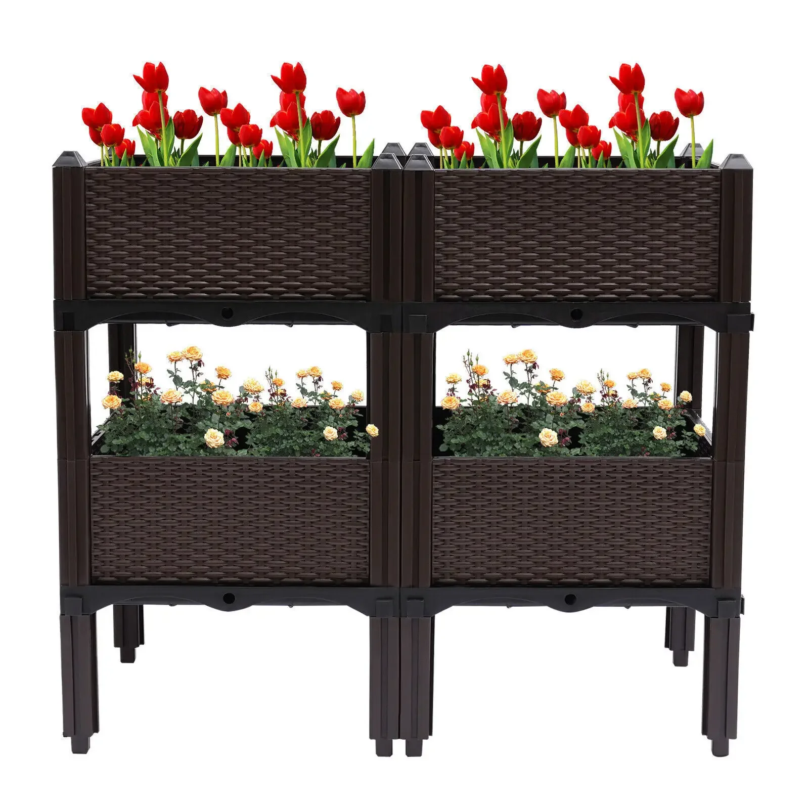 2 Tiers Elevated Raised Garden Bed with Legs Planter Grow Box Outdoor Yard US - view 4