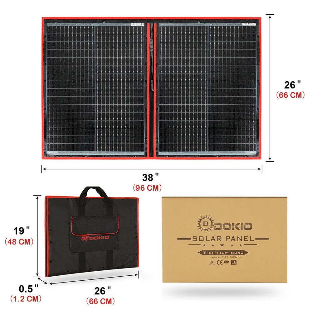 Dokio-Panneau solaire portable et pliable, 18V, 97W, 150W, 195W, 295W, avec contrôleur 12V, flexible, pour maison, camping et voyage