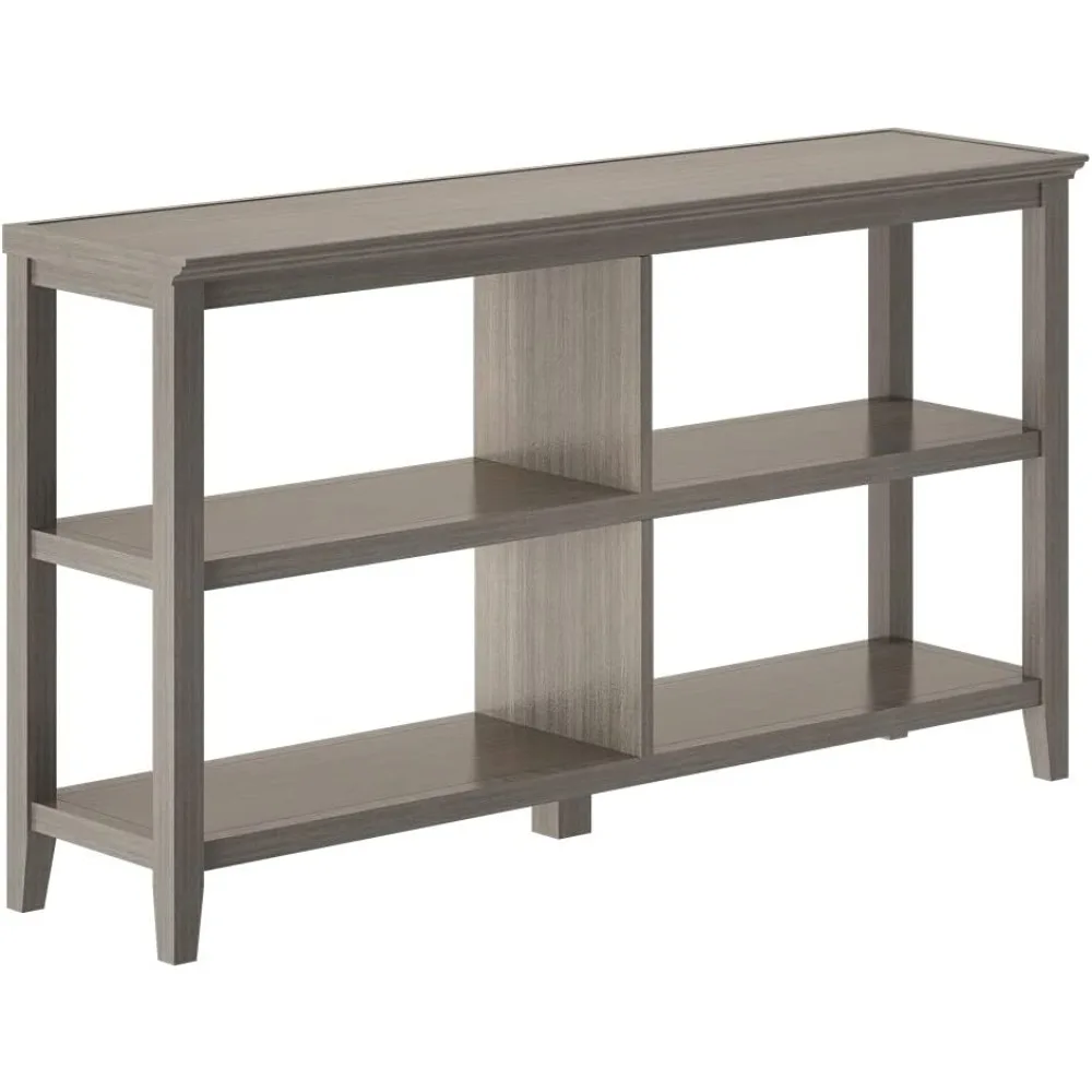 New Ridge Home Goods Edenton Low Bookcase 2 Shelf Bookshelf, 54"W x 13.75"D x 30.4"H, WASHED GRAY