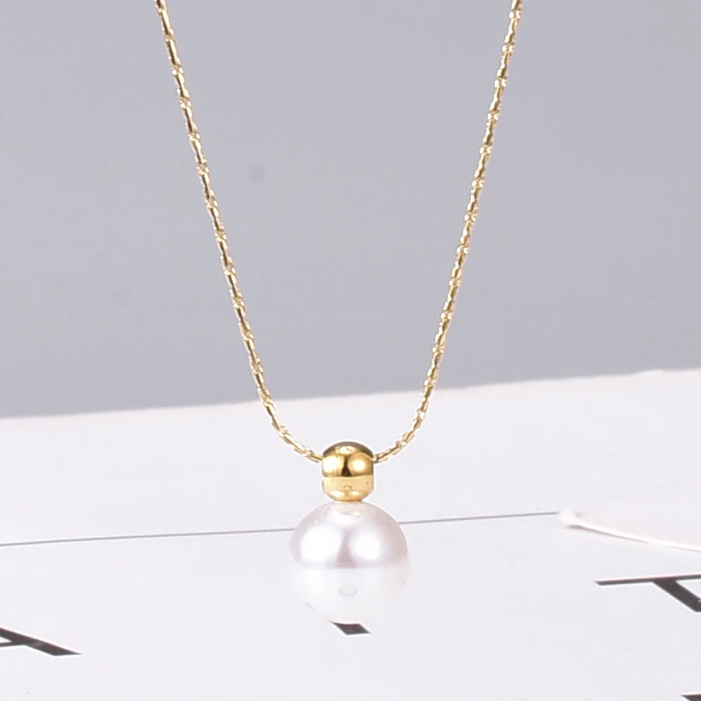 L77 Short and elegant style ordinary pearl single-layer extremely fine chain round bead 18K gold necklace accessory