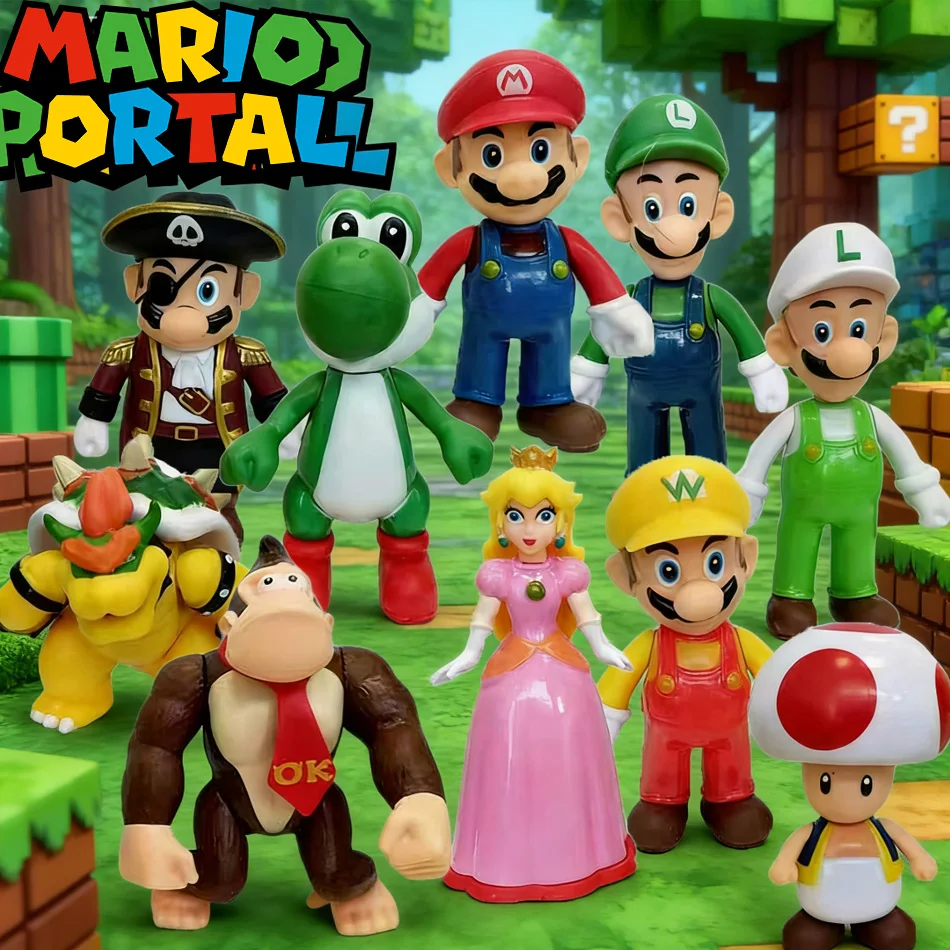 

2026 12pcs/set Super Mario Bros PVC Action Figure Toys Dolls Model Set Luigi Yoshi Donkey Kong Mushroom for kids birthday gift