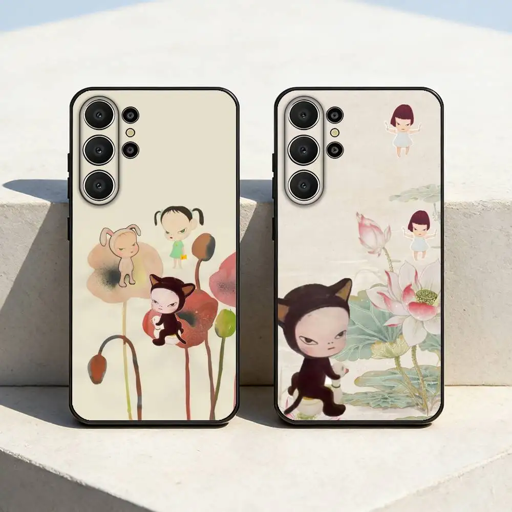 Cute Y-Yoshitomo Nara Phone Case For Samsung S26,S25,24,23,22,30,21,10,9,Ultra,Plus,Lite,FE Soft Black Case