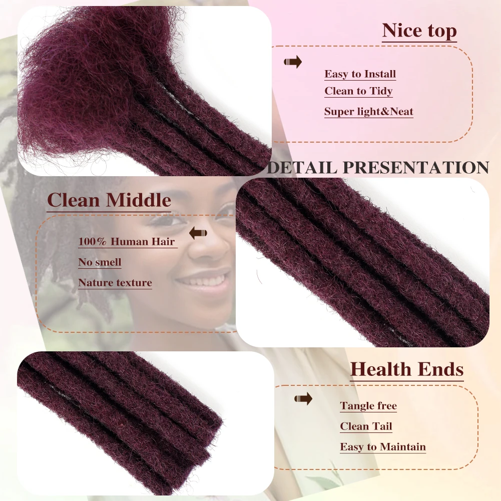 Purple Dreadlocks Brazilian Virgin Human Hair 10 Strands Crochet Braid Hair Loc Extensions 0.6 cm Kinky Braiding Microlocks