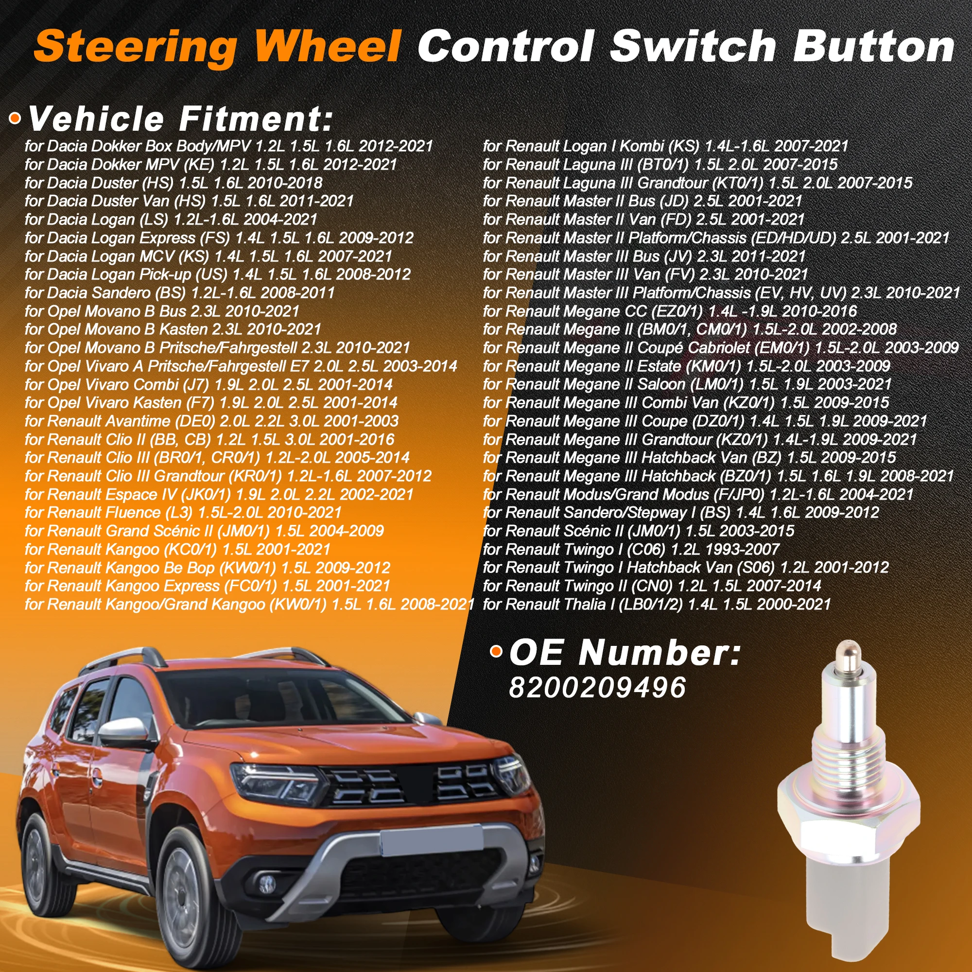 X Autohaux Reverse Light Switch 8200209496 for Dacia Dokker Box Body 12-21