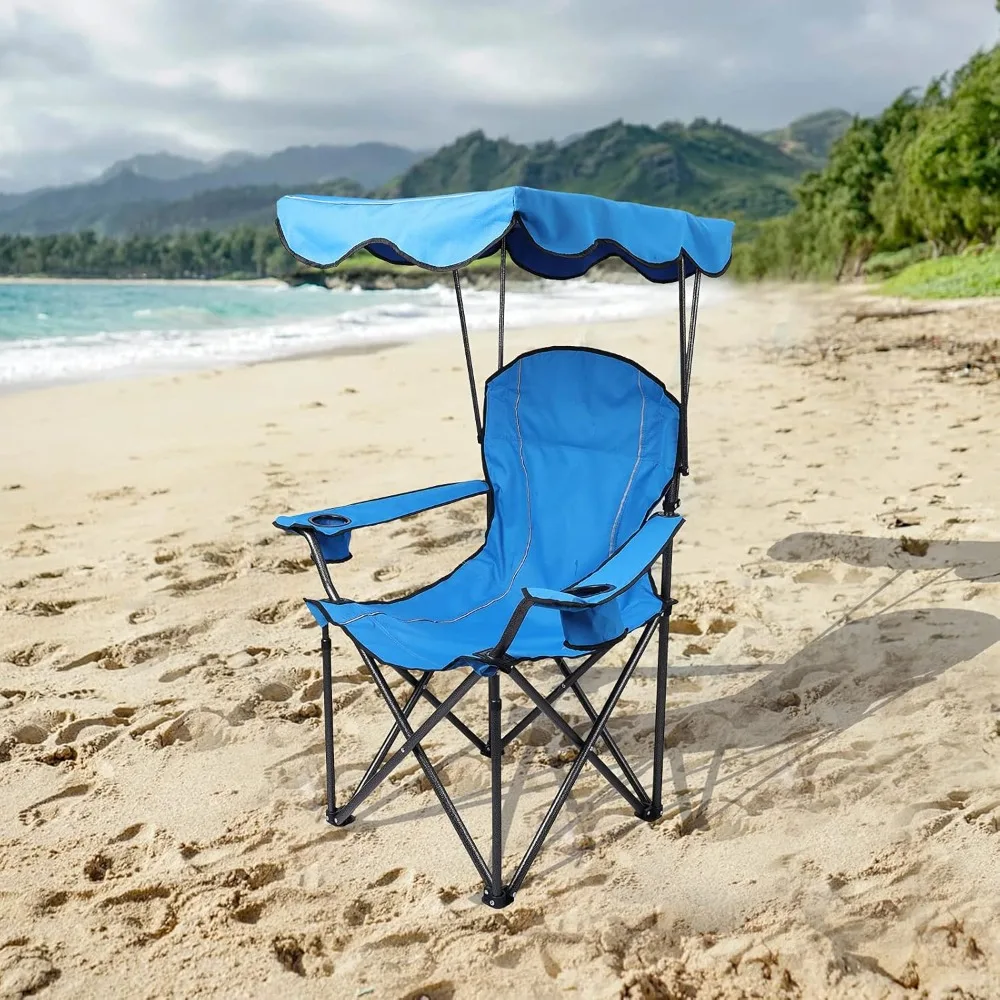

Camp Chair with Shade Canopy Folding Camping Recliner Chair with Carry Bag for Outdoor Camping Hiking Beach