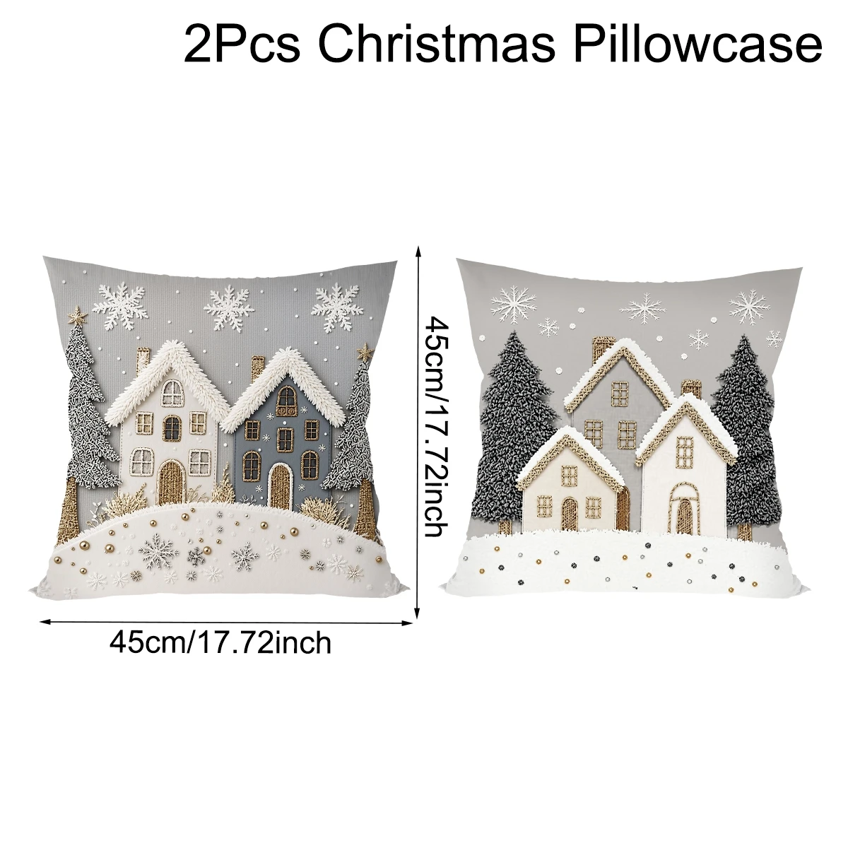 2pcs Grey Christmas Throw Pillow Cover Snow House Tree Decorative Pillowcase for Sofa Bed Cushion Christmas Home Decor No Core