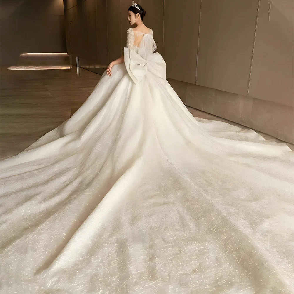 Jancember Flash Sale Princess Wedding Dress 2024 Organza Square Collar Ball Gown Bow Beading Sequins LSHT007 Vestidos De Novia