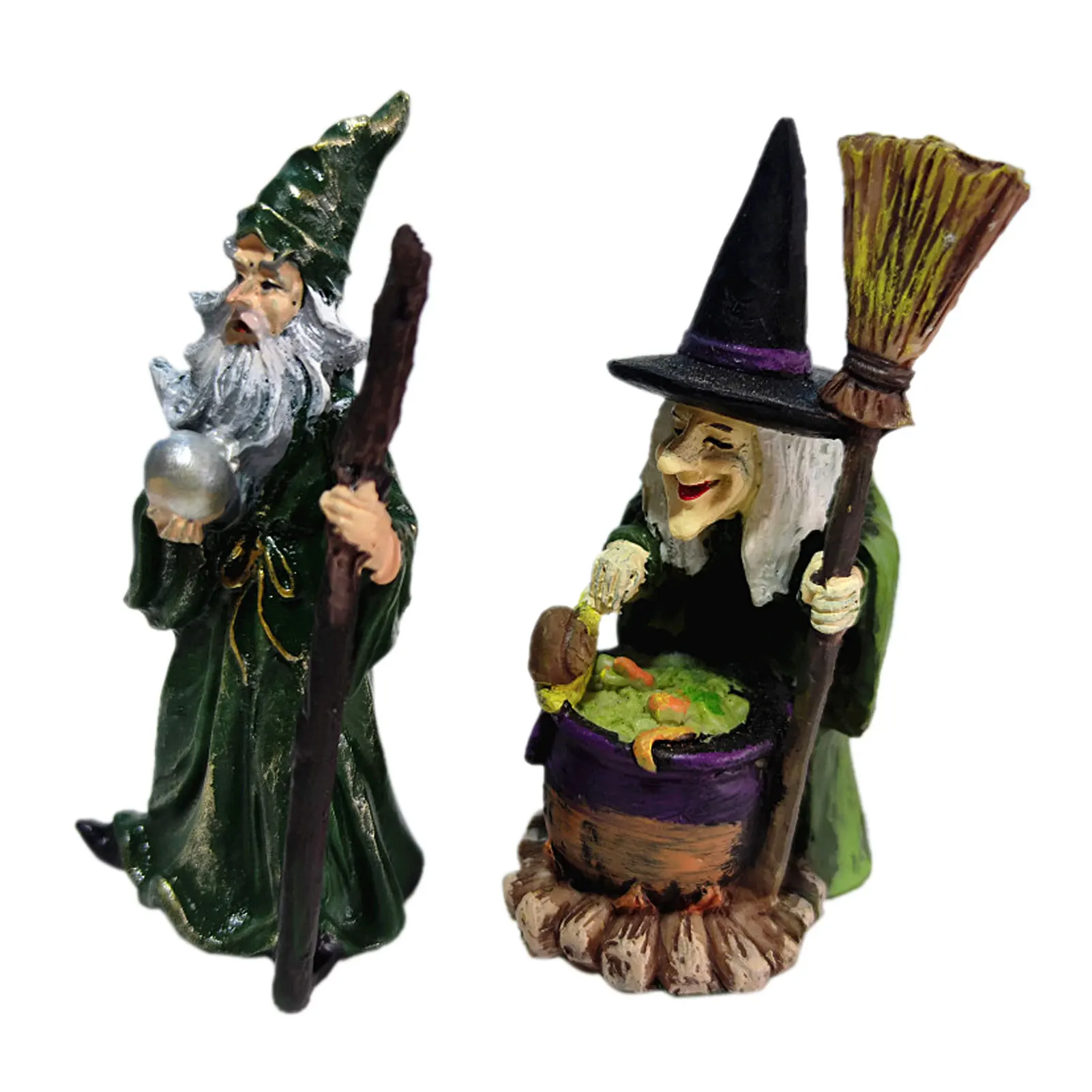 Halloween Resin Statue Wizard And Witch Sand Table Figurine Ornaments For Household Themed Parties Indoor Decorations