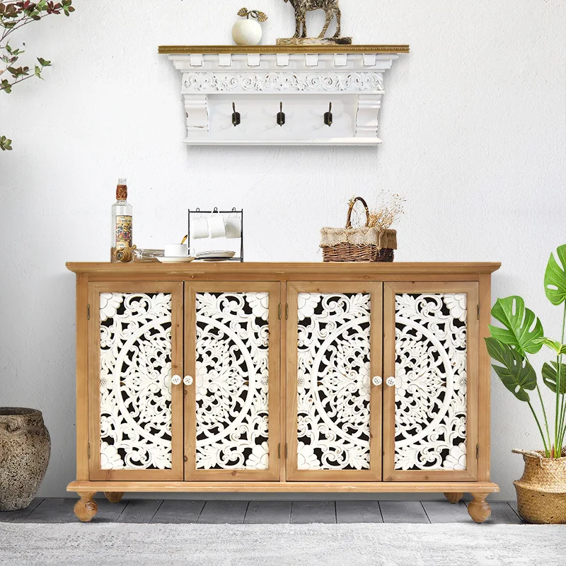 Floor-to-ceiling solid wood multi-functional storage shoe cabinet, small apartment high cabinet c