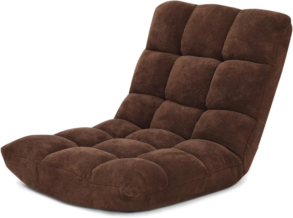 

14-Position Folding Floor Sofa Adjustable Gaming Lazy Sofa Cushioned Chair Folding Sleep Bed for Living Room Bedroom Brown