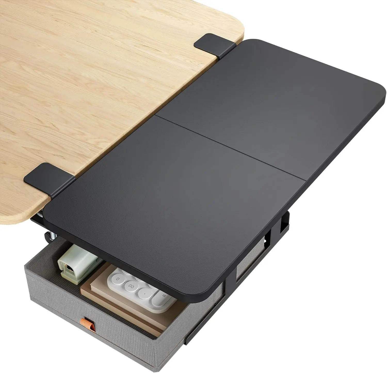 

24" x 12" Clamp On Desk Shelf with Storage Drawer, Keyboard Tray for Office and Home Workstation Organizer, Black