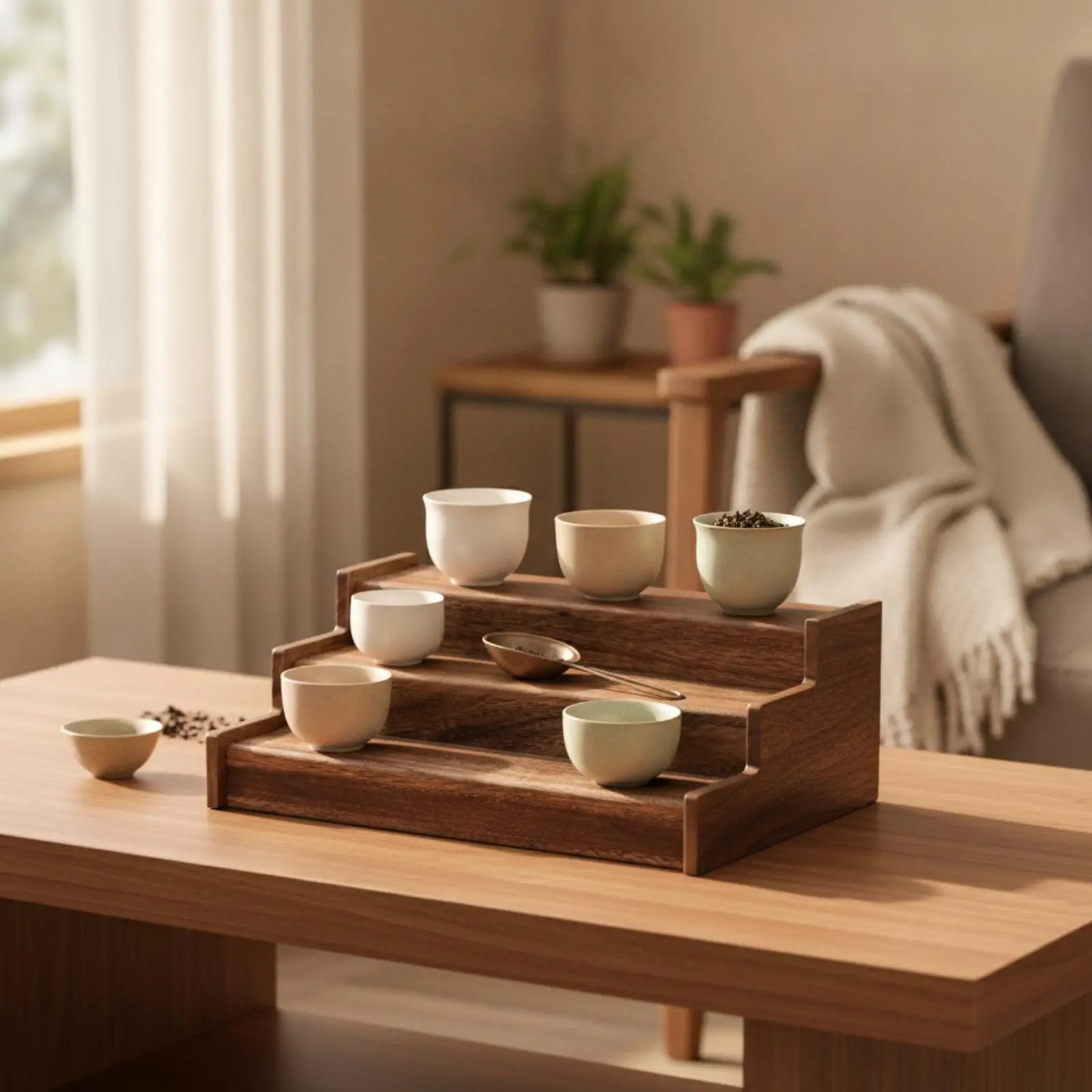 Three-Step Display Rack Wooden Stepped Display Rack Tiered for Collectors
