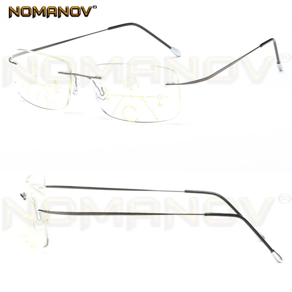 NOMANOV Titanium Frame Ultra Light Anti-fatigue Rimless Progressive Multifocal Reading Glasses Add 75 100 125 150 175 To 400