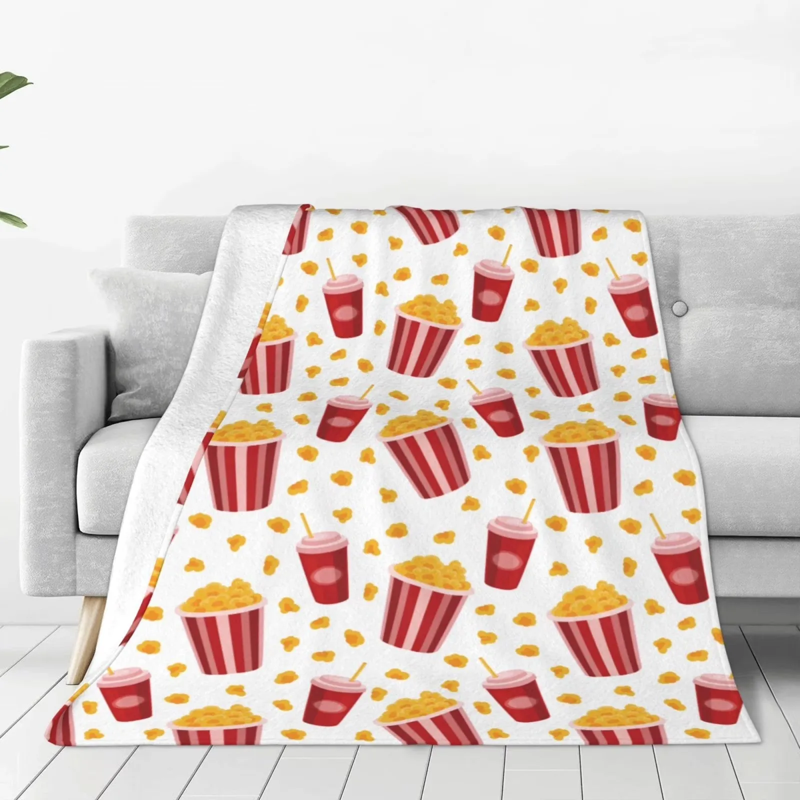 Popcorn and Soda Movie Night Fleece Throw Blanket for Sofa Couch Bed Soft