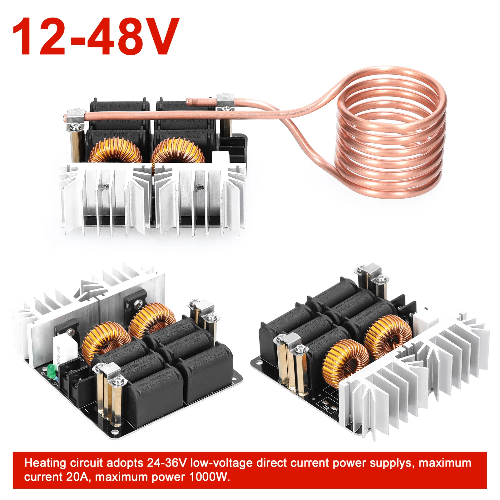 1000W ZVS Induction Heating Board Module 12-48V Low Voltage Heater Coil Flyback Driver Heater for DIY Hardening Annealing