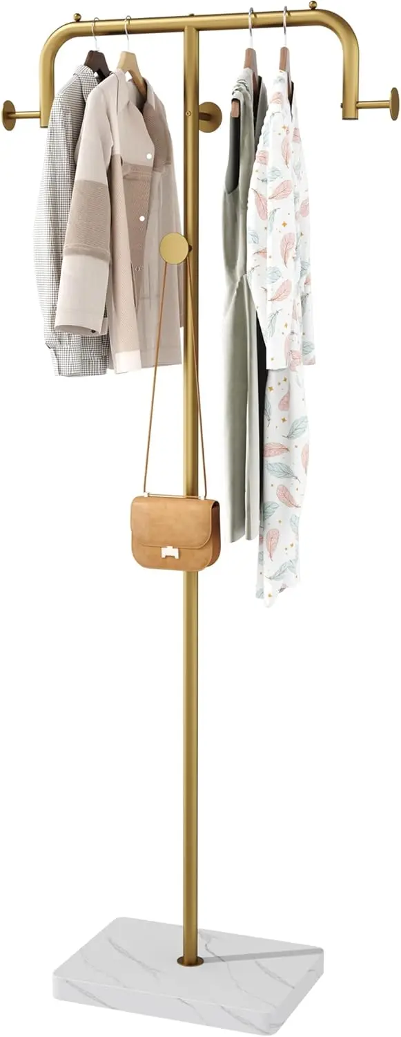 

Вешалка для одежды, напольная металлическая вешалка-стойка с 4 крючками для гардеробной, спальни, прихожей, гостиной, золотистая