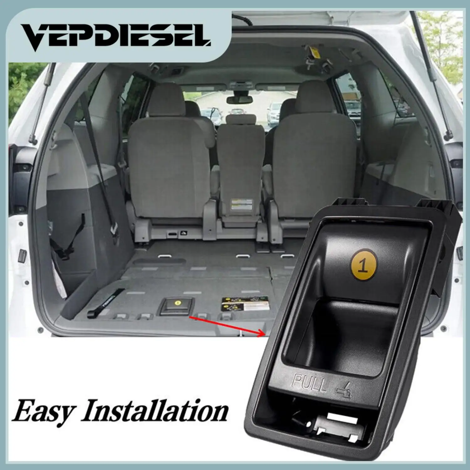 

1pc Black Rear Folding Seat Latch Release Handle Bezel For 2014-2018 Toyota Sienna Part # 72909-08011 7290908011