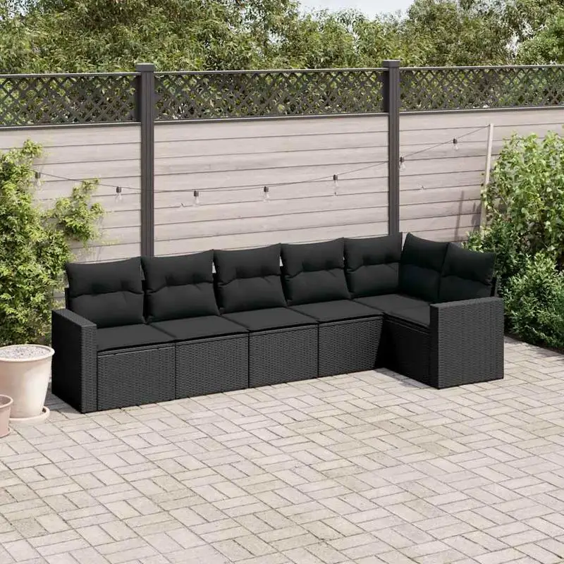 vidaXL Ensemble de meubles de jardin en résine tressée noire, salon d'extérieur 6 pièces pour patio et jardin, confortable, résistant aux intempéries, design moderne