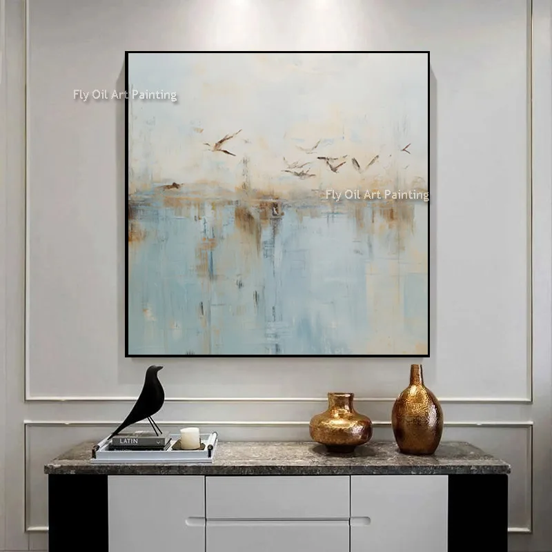 Minimalism Design Light Blue Grey New Oil Painting On Canvas Large Popular Artwork For Home Decor Hand Painted Blue Red Hearts W