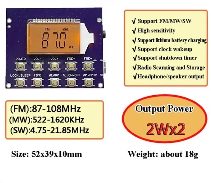 FM MW SW Full-band Digital Display Clock Radio Module Short Wave Medium Wave