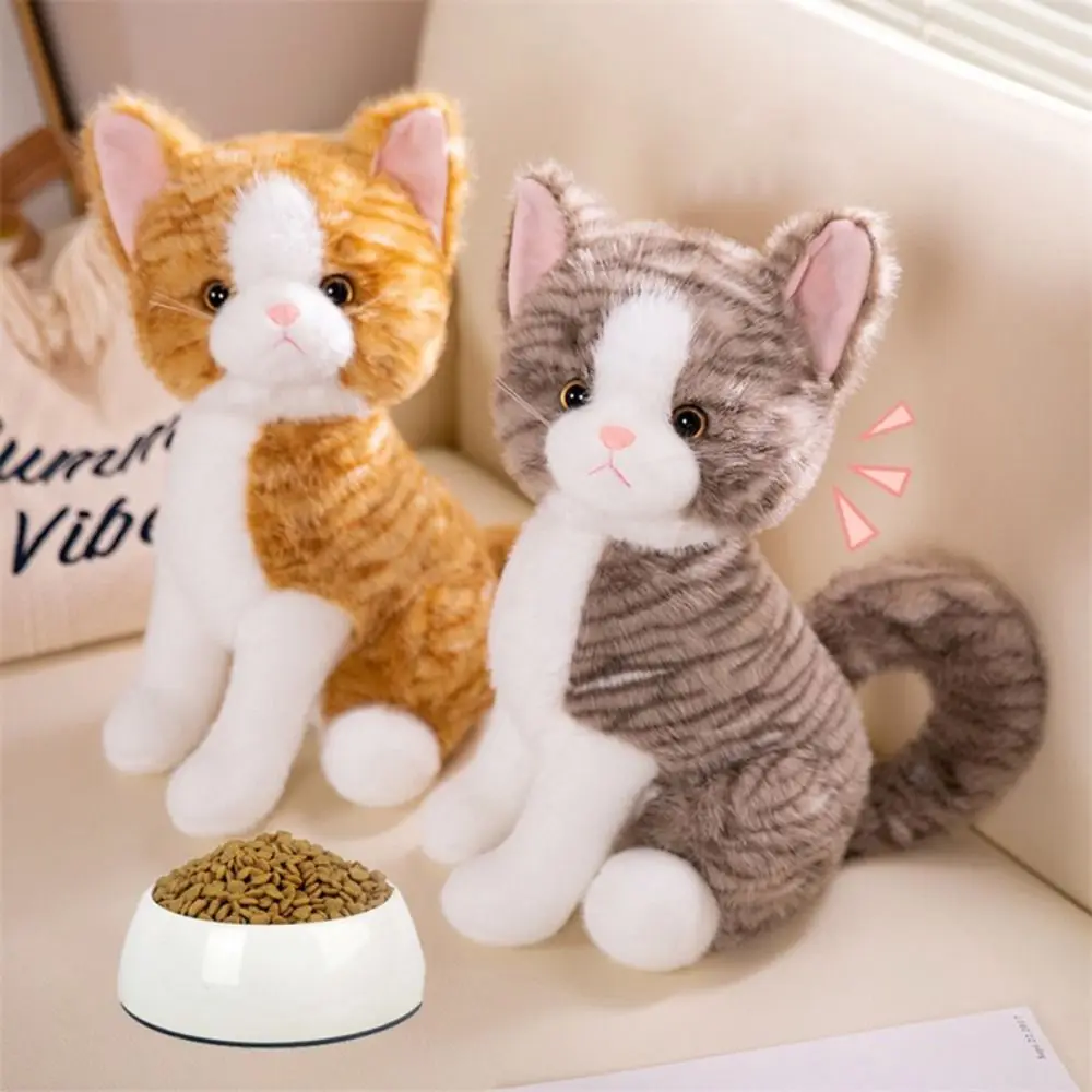 Kawaii Animal Pet Cat Plush Toy Ginger Cat Sitting Posture Kitten Stuffed Doll Soft Anime Cartoon Simulation Cat Doll Room Decor