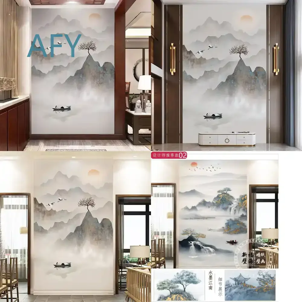 Wallpaper for Chinese 3D Ink Painting Landscape Entrance Background Duplex Villa Wall Covering Living Room Home Decor Modern