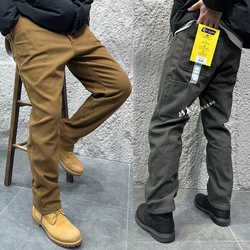 

High-End Fce-Lined Windproof Cotton Workwear Casual Pants Men's Elastic Breathable Gold ng Sle Straight Leg Trousers