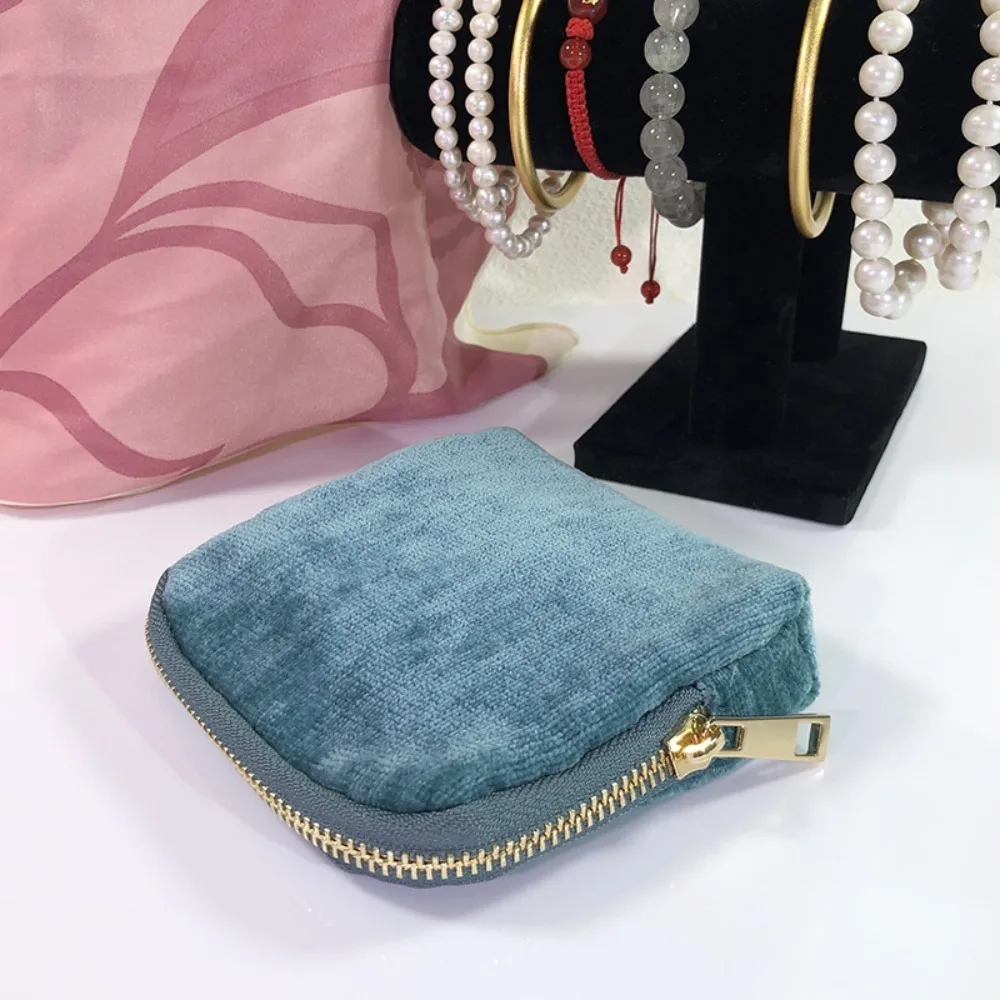 

Multi-Layered Flannel Jewelry Zipper Bag Anti-lost Velvet Cloth Jewelry Organizer Soft Solid Color Jewelry Storage Pouch
