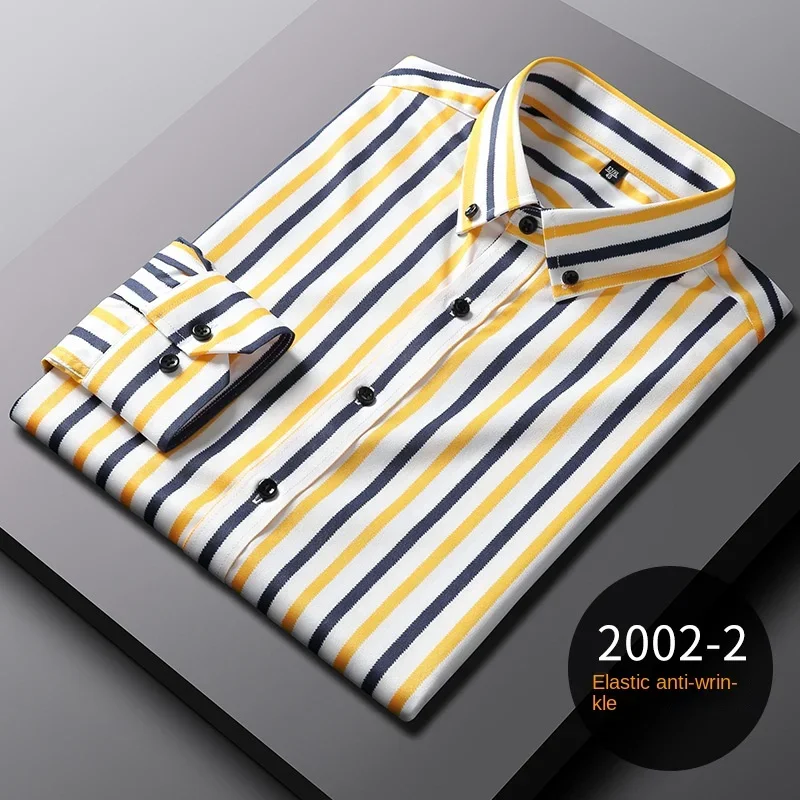 New youth button collar striped shirts supply wholesale men's pocket-free business casual Joker long-sleeved shirt techno shirts